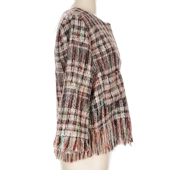 Anthropologie Tweed Fringe Blazer Women’s L Academia Neutral Boho Wool Blend NEW - Picture 3 of 7